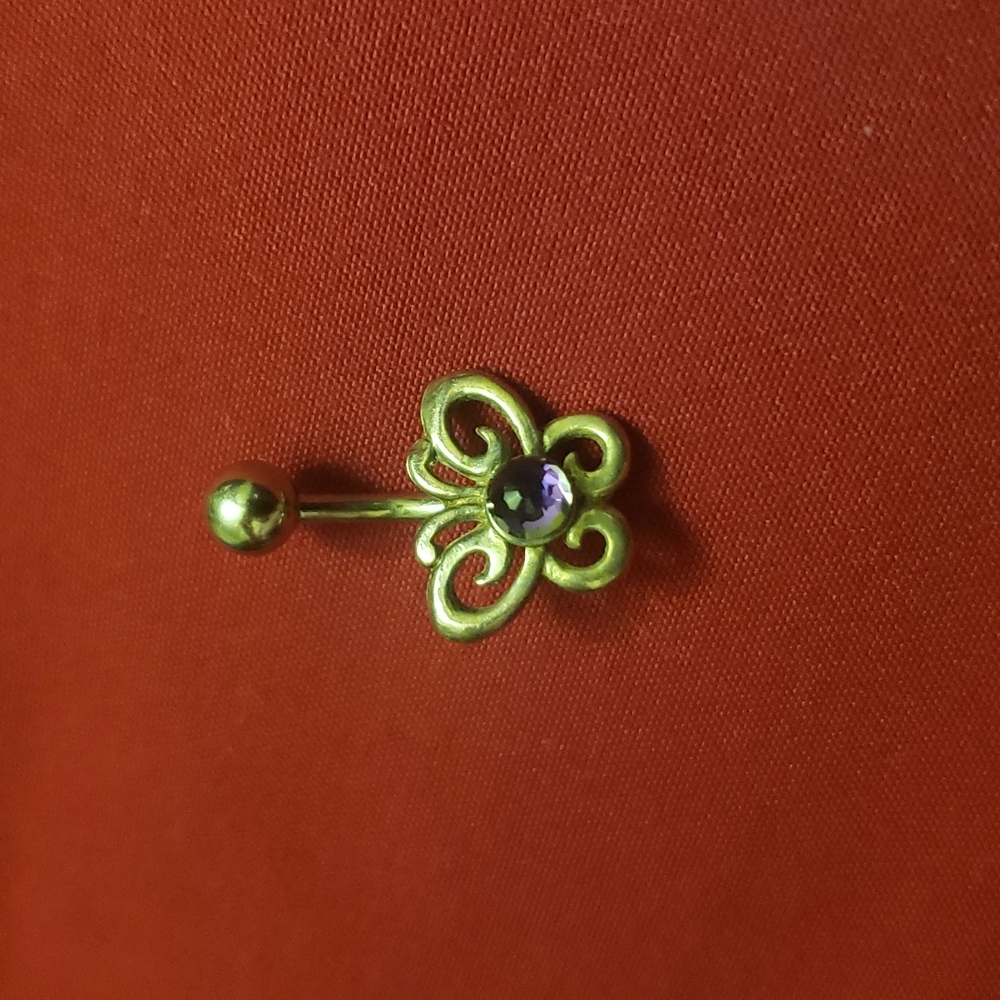 Free! (With Purchase) Morbid Metals Navel 14G Curved Barbell Butterfly & Jewel